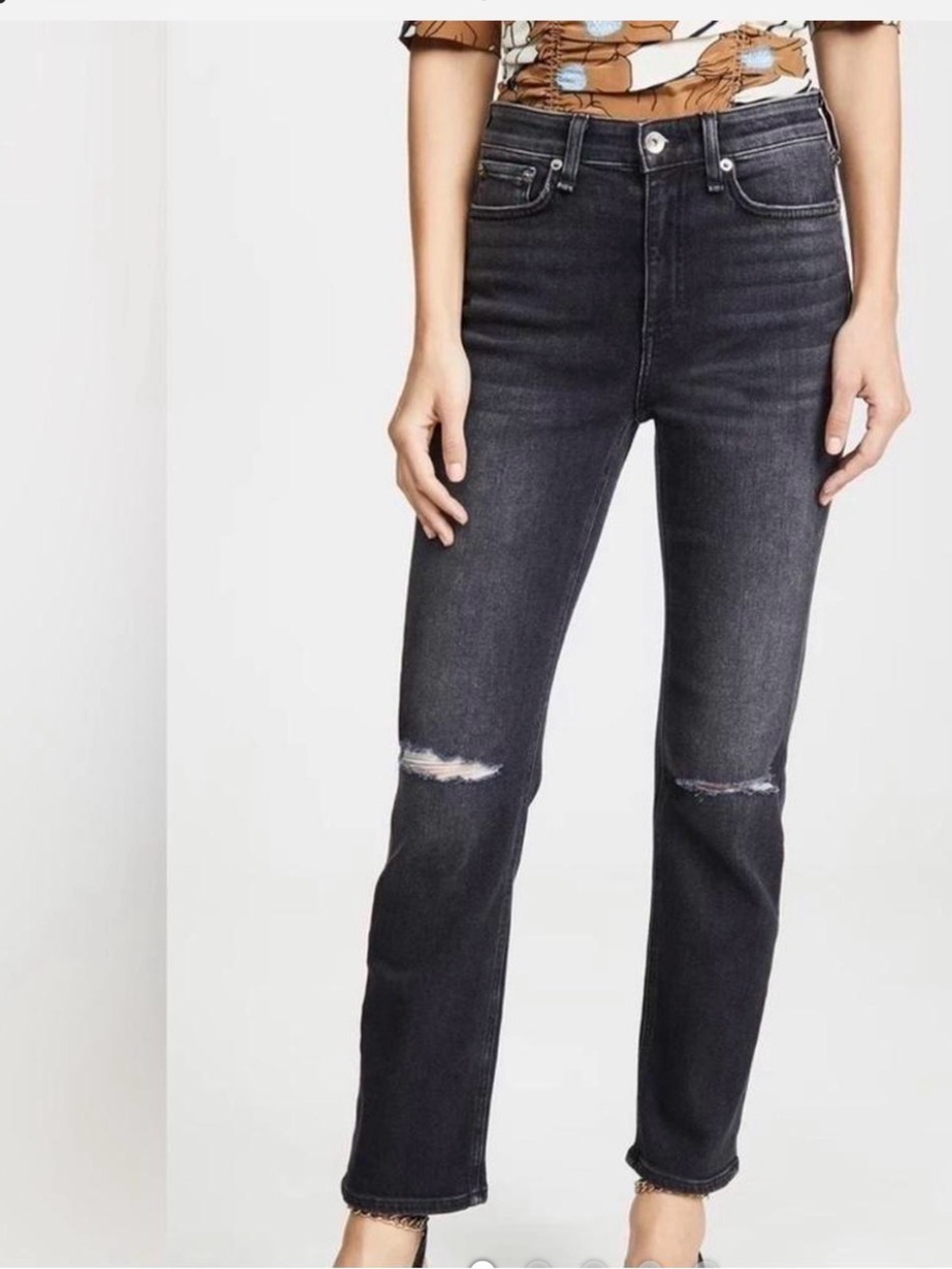 Rag & Bone Nina High Rise Ankle Jeans Black Distressed Women’s Size 28
